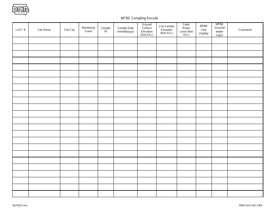 DNR Form 542-1394 Mtbe Sampling Results - Iowa, Page 1