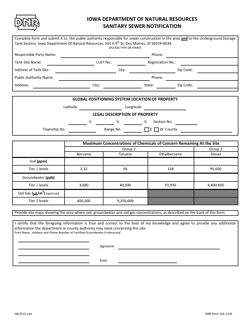 DNR Form 542-1532  Printable Pdf