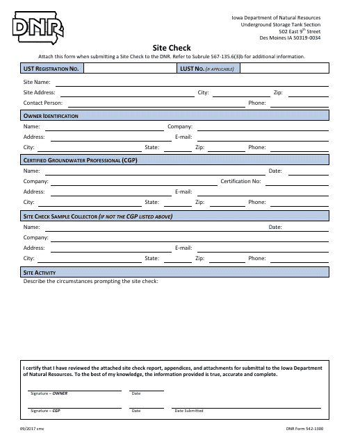 DNR Form 542-1300 Site Check - Iowa