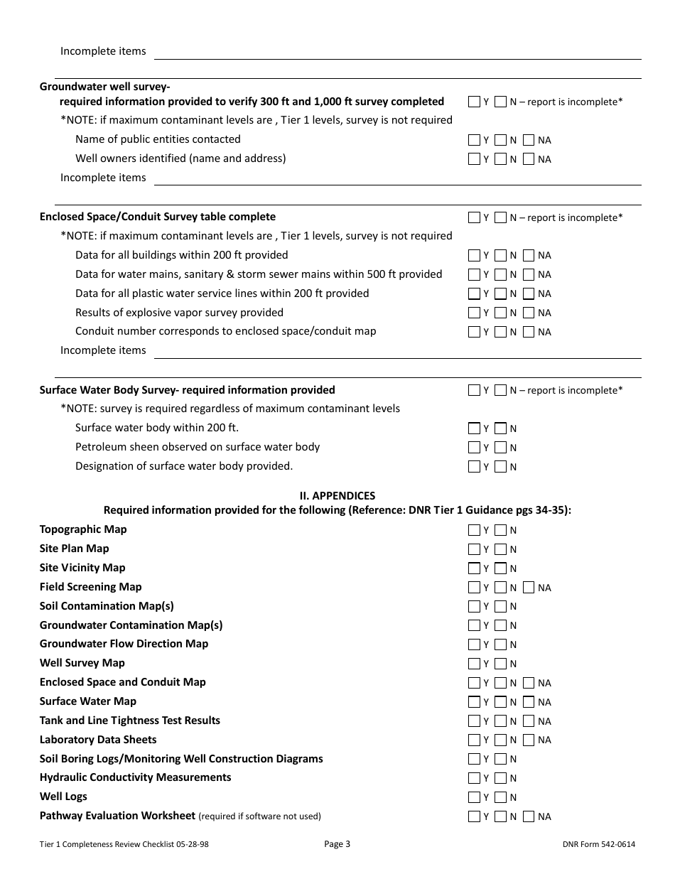 DNR Form 542-0614 Tier 1 Report Completeness Review Checklist - Iowa, Page 3