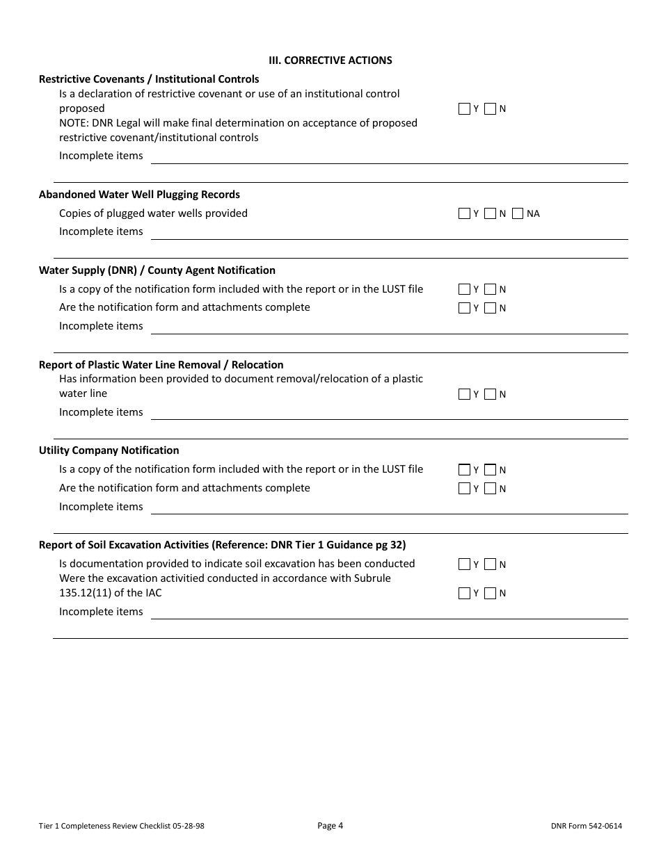 DNR Form 542-0614 Tier 1 Report Completeness Review Checklist - Iowa, Page 4