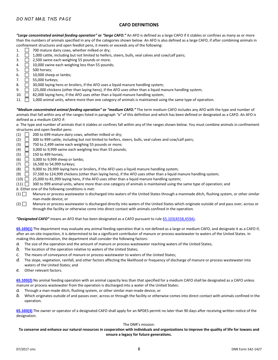 DNR Form 542-1427 Construction Permit Application Form - Open Feedlot or Combined Operation - Iowa, Page 8