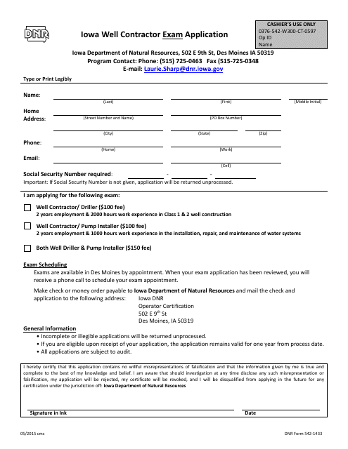 DNR Form 542-1433  Printable Pdf