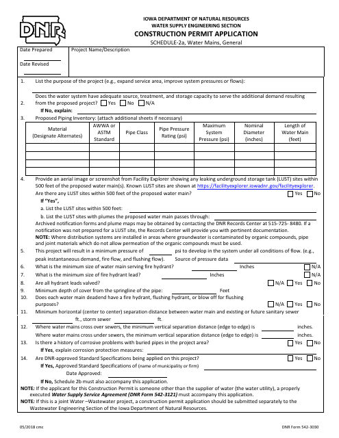 DNR Form 542-3030 Schedule 2A  Printable Pdf