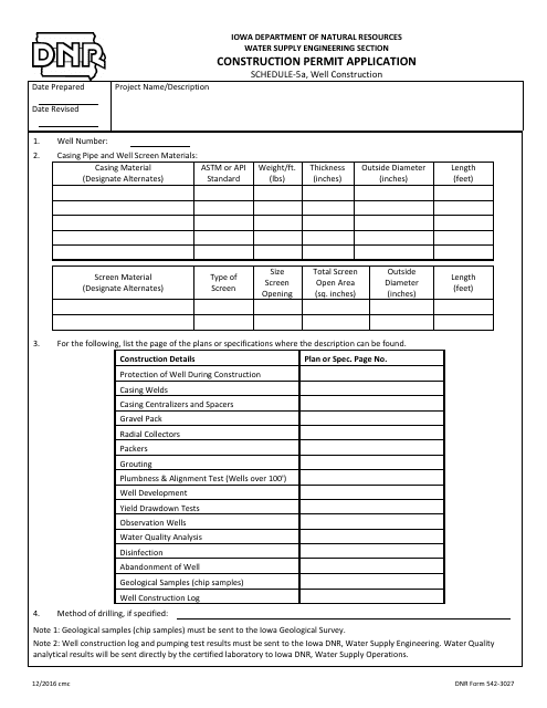 DNR Form 542-3027 Schedule 5A  Printable Pdf