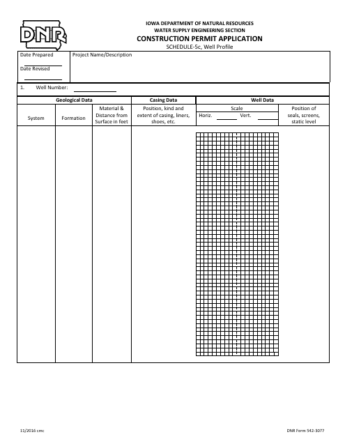 DNR Form 542-3077 Schedule 5C Construction Permit Application - Well Profile - Iowa