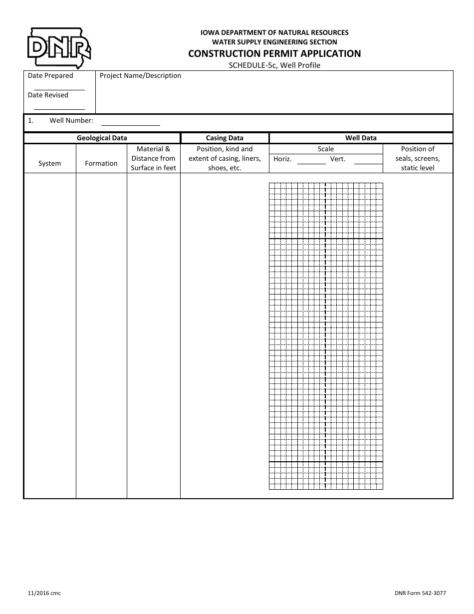DNR Form 542-3077 Schedule 5C Construction Permit Application - Well Profile - Iowa, Page 1