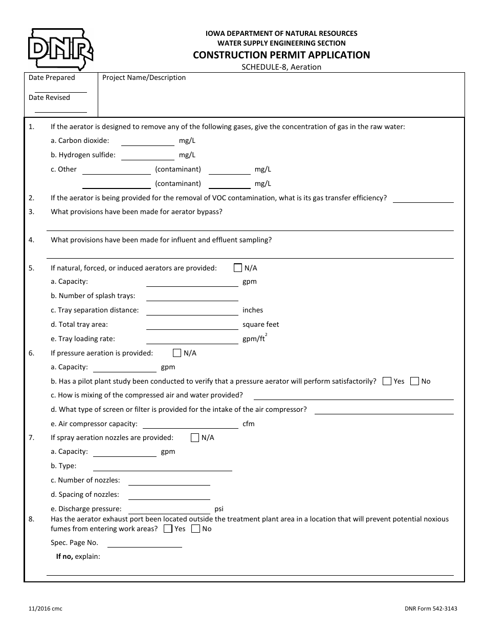 DNR Form 542-3143 Schedule 8 Construction Permit Application - Aeration - Iowa, Page 1