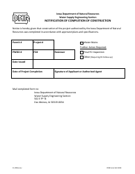 Document preview: DNR Form 542-3019 Notification of Completion of Construction - Iowa