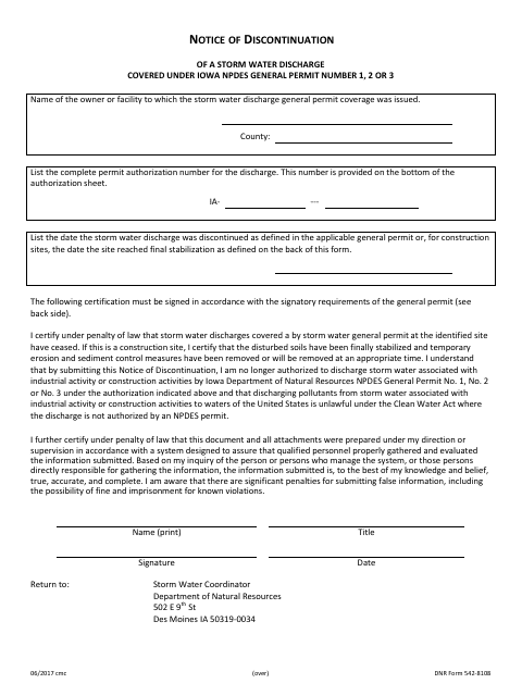 DNR Form 542-8108  Printable Pdf