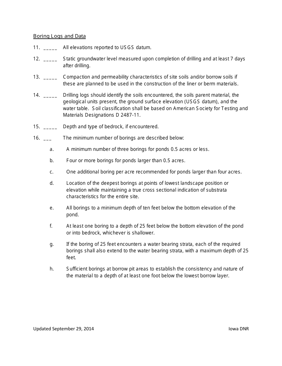 Wastewater Lagoon Site Soil Testing Report Checklist - Iowa, Page 3