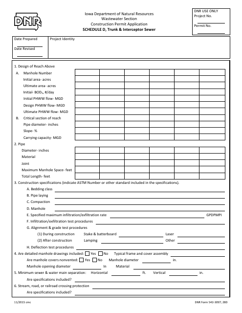 DNR Form 542-3097 Schedule D  Printable Pdf