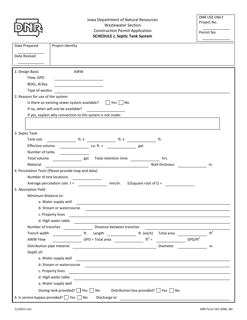 DNR Form 542-3090 Schedule J Septic Tank System - Iowa, Page 1