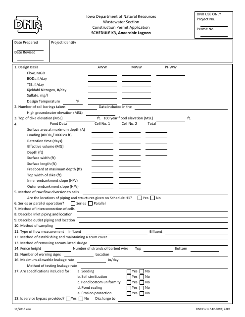 DNR Form 542-3093 Schedule K3  Printable Pdf