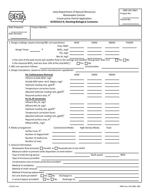 DNR Form 542-3082 Schedule N Rotating Biological Contactor - Iowa