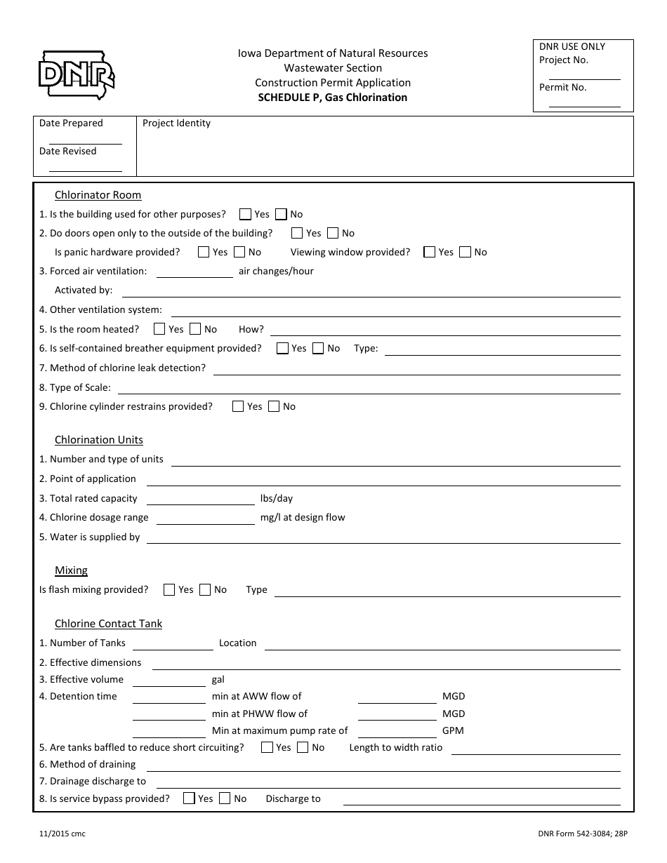 DNR Form 542-3084 Schedule P Gas Chlorination - Iowa, Page 1
