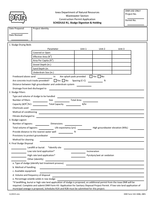 DNR Form 542-3086 Schedule R1 Sludge Digestion & Holding - Iowa