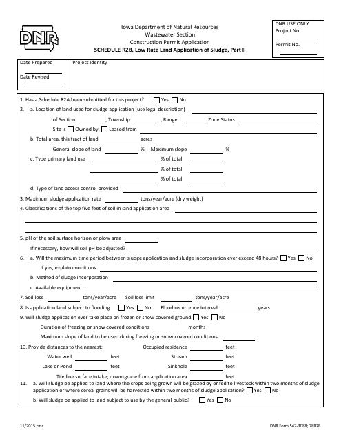 DNR Form 542-3088 Schedule R2B Low Rate Land Application of Sludge, Part Ii - Iowa