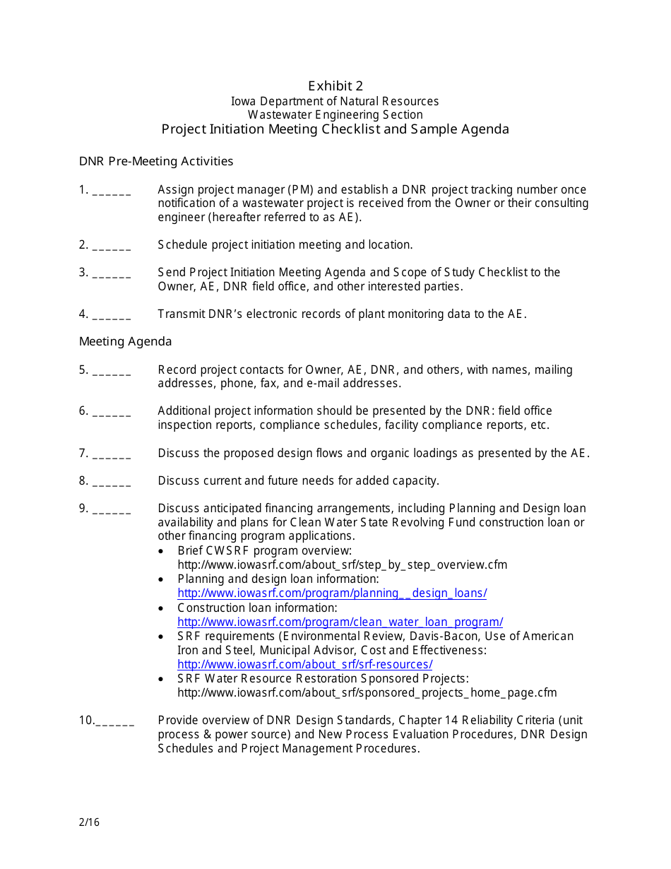 Exhibit 2 Project Initiation Meeting Checklist and Sample Agenda - Iowa, Page 1