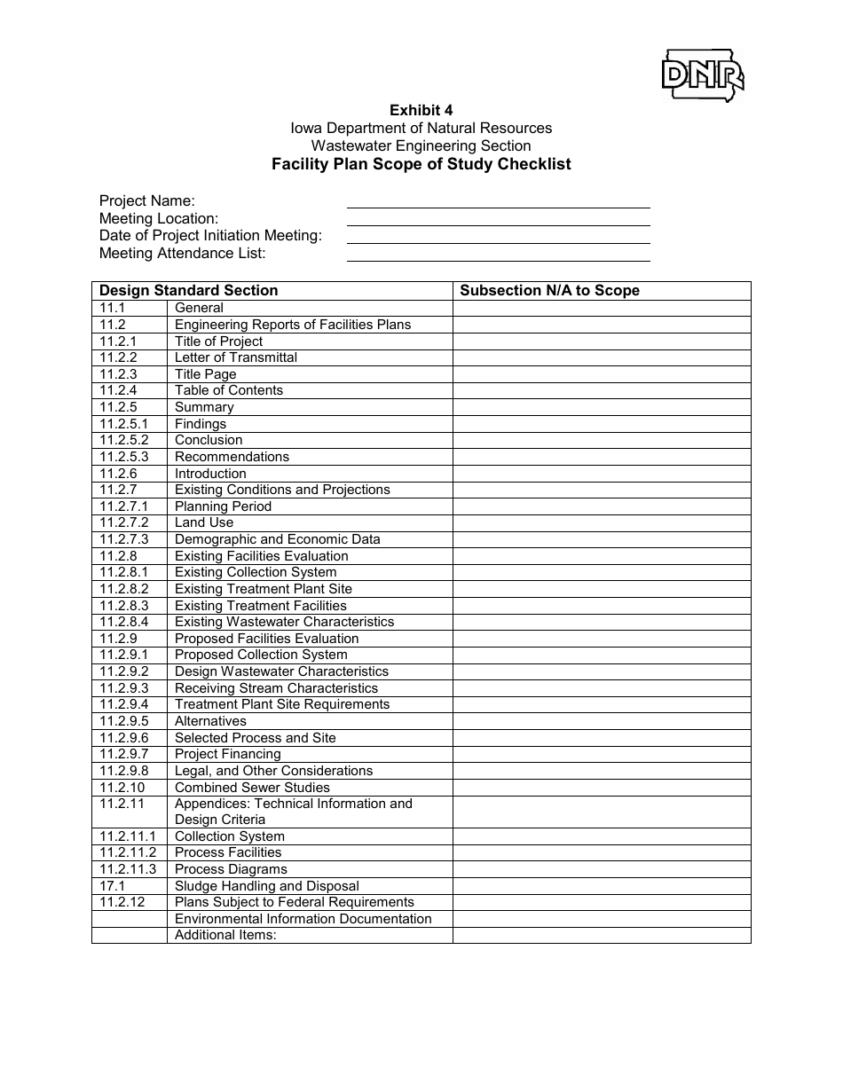 Exhibit 4 Facility Plan Scope of Study Checklist - Iowa, Page 1