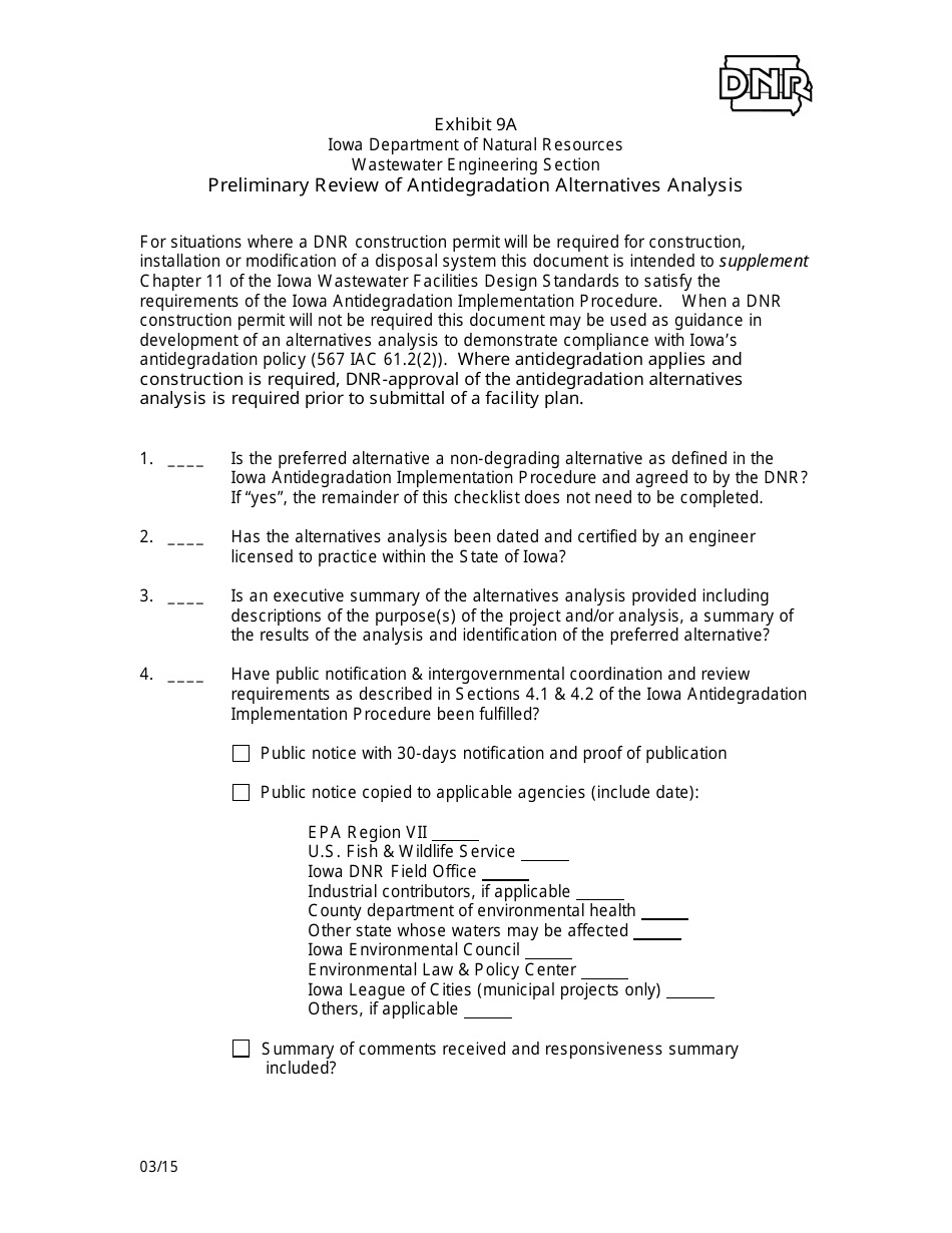Exhibit 9A Preliminary Review of Antidegradation Alternatives Analysis - Iowa, Page 1