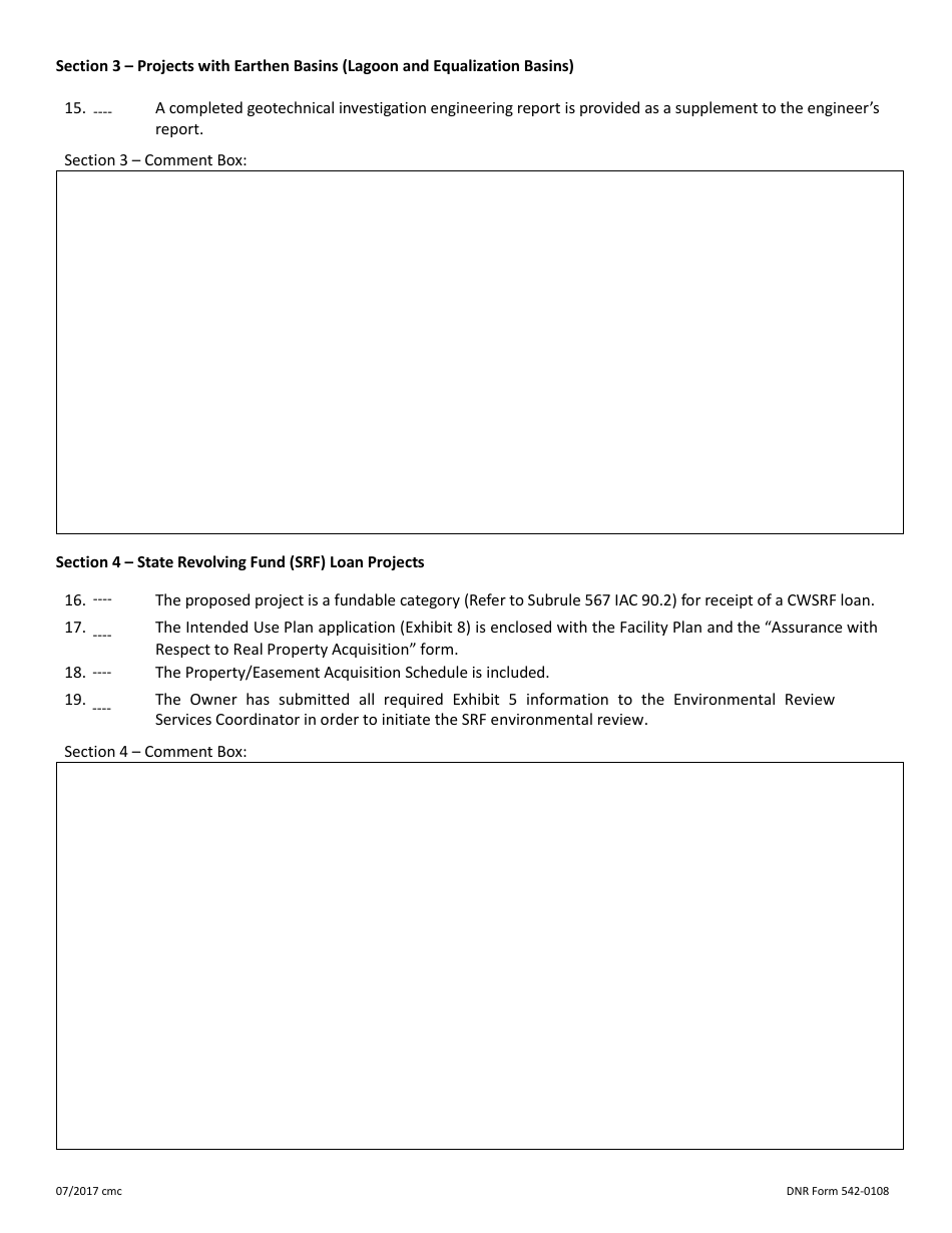 DNR Form 542-0108 Exhibit 9B Preliminary Review of Facility Plan Checklist - Iowa, Page 4