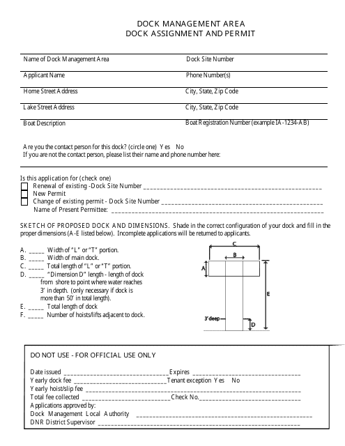 Dock Assignment and Permit Form - Iowa Download Pdf