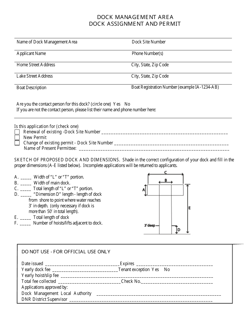 Dock Assignment and Permit Form - Iowa, Page 1