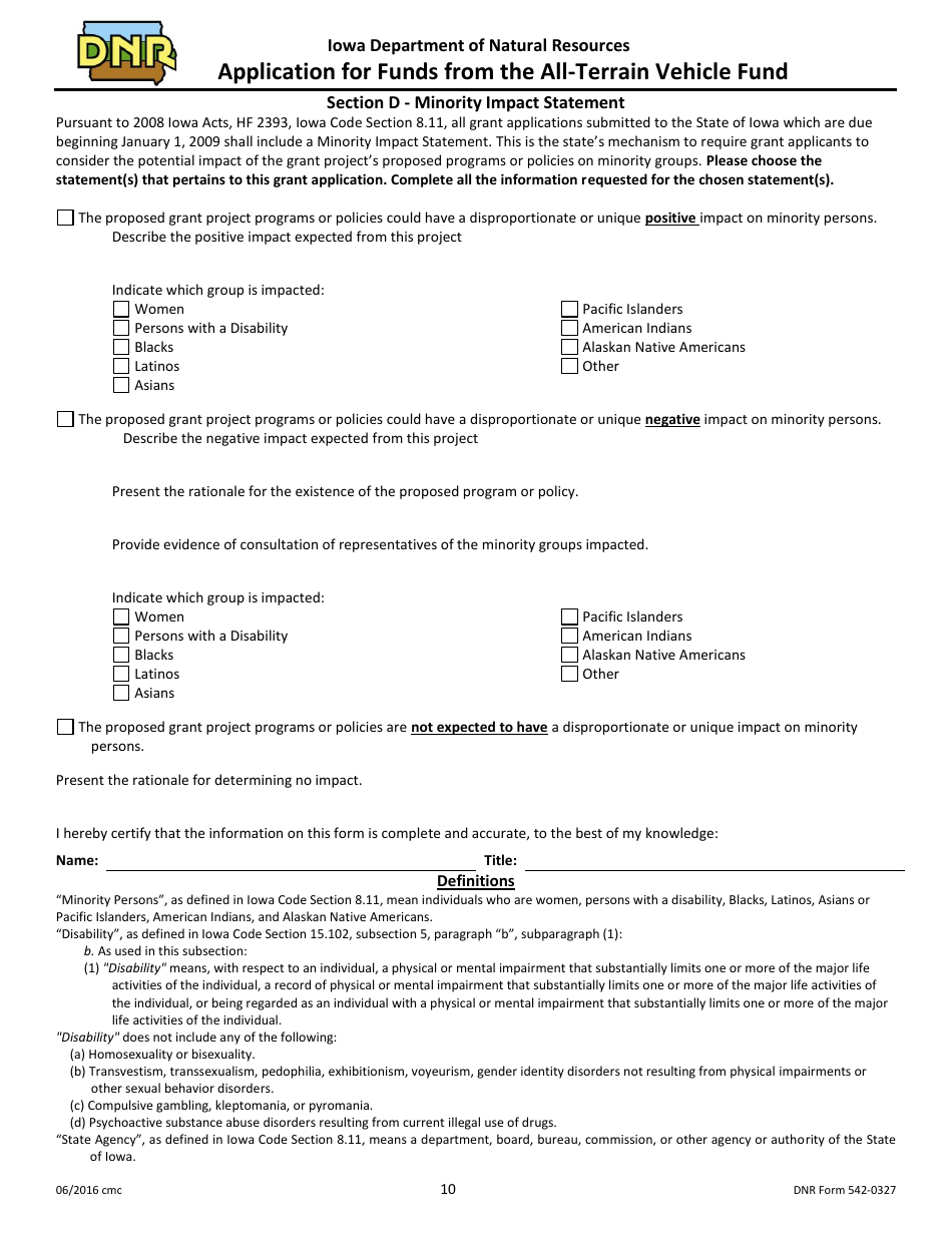 DNR Form 542-0199 Application for Funds From the All-terrain Vehicle Fund - Iowa, Page 10