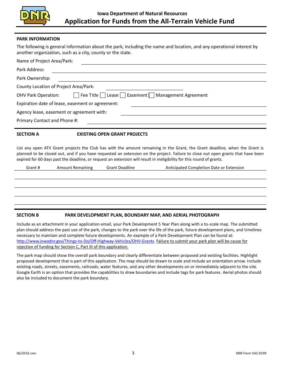DNR Form 542-0199 Application for Funds From the All-terrain Vehicle Fund - Iowa, Page 3