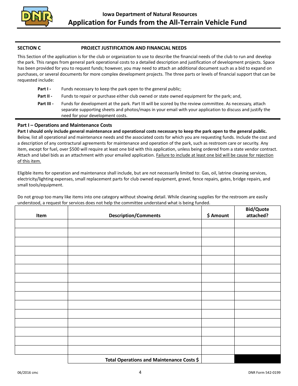 DNR Form 542-0199 Application for Funds From the All-terrain Vehicle Fund - Iowa, Page 4