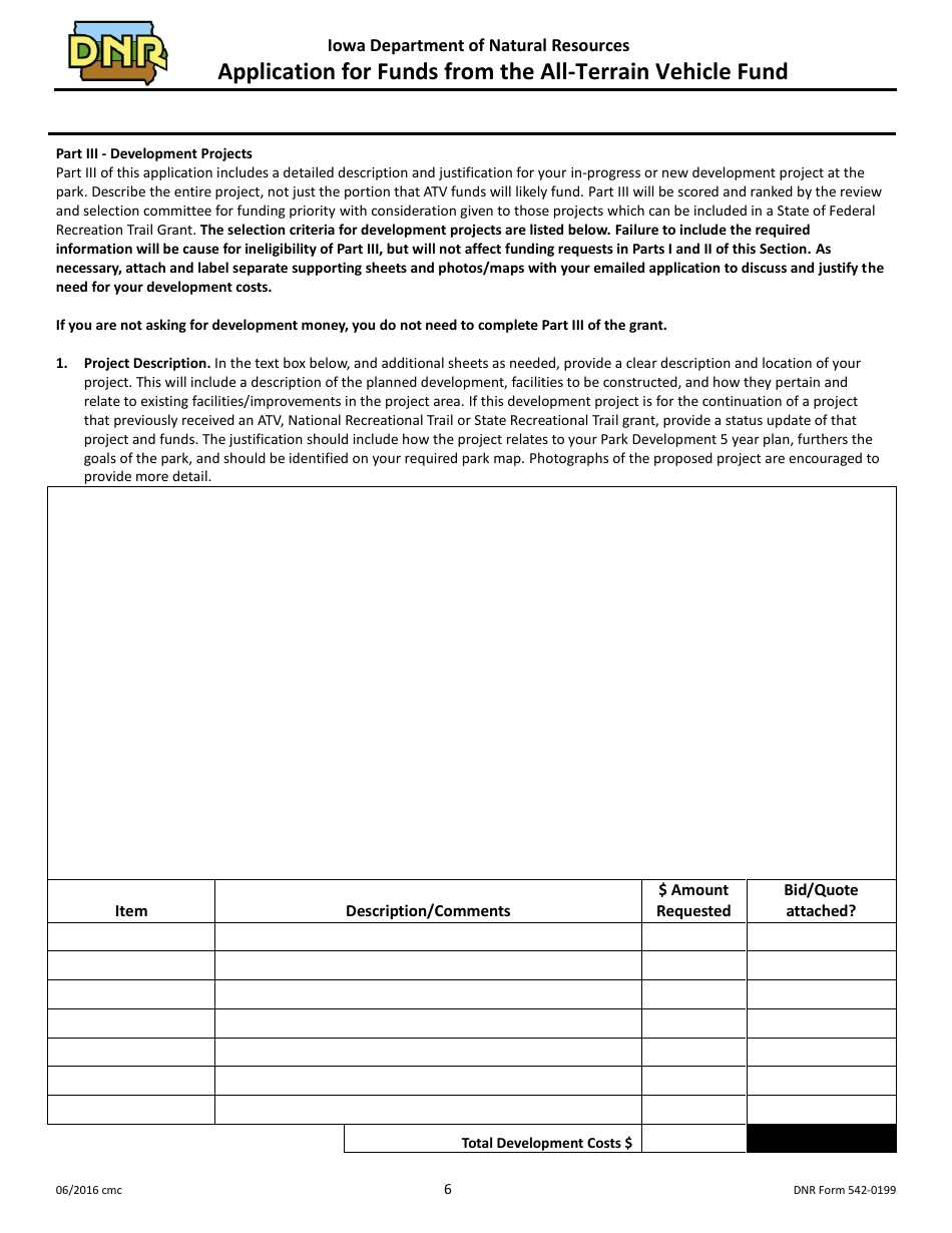 DNR Form 542-0199 Application for Funds From the All-terrain Vehicle Fund - Iowa, Page 6