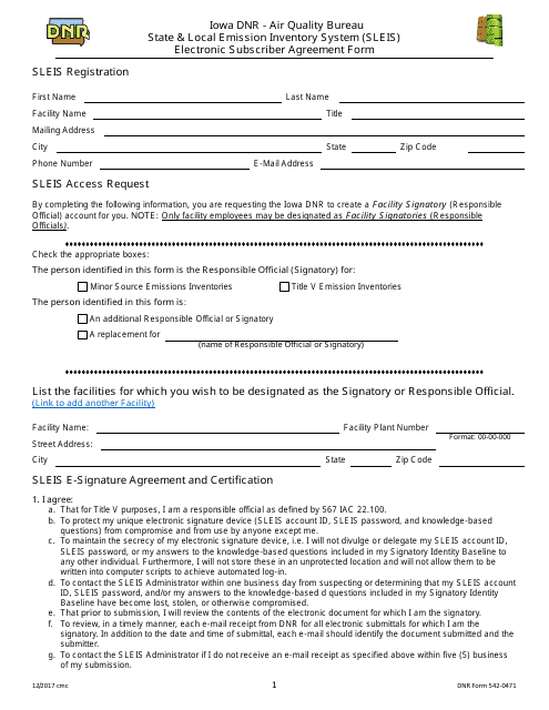 DNR Form 542-0471  Printable Pdf