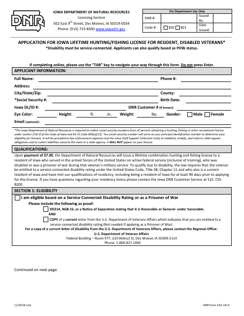 DNR Form 542-1412  Printable Pdf