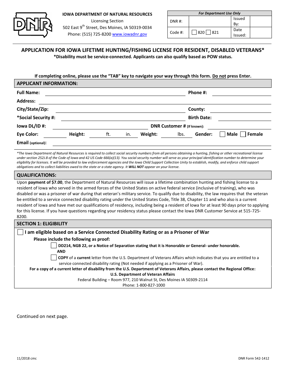 DNR Form 5421412 Download Fillable PDF or Fill Online Application for