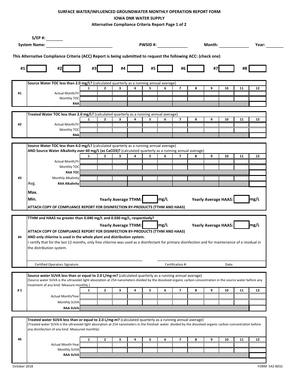 DNR Form 542-8032 Surface Water / Influenced Groundwater Monthly Operation Report - Iowa, Page 9