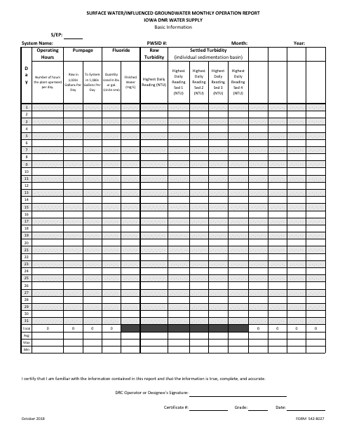 DNR Form 542-8027  Printable Pdf