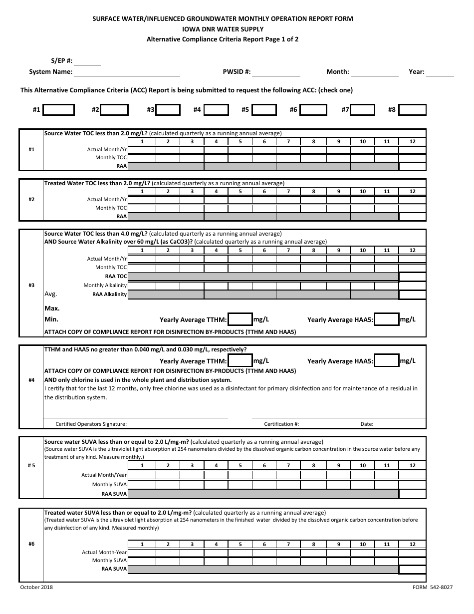 DNR Form 542-8027 Large System Surface Water / Influenced Groundwater Monthly Operation Report - Iowa, Page 10