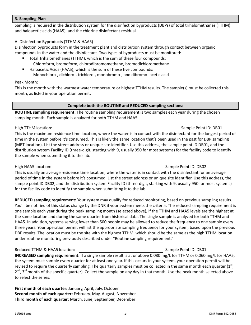 DNR Form 542-0458 Stage 2 Disinfectants and Disinfection Byproduct Rule Monitoring Plan - Groundwater Systems Serving 25-9,999 People and Using Chlorine or Chloramines - Iowa, Page 3