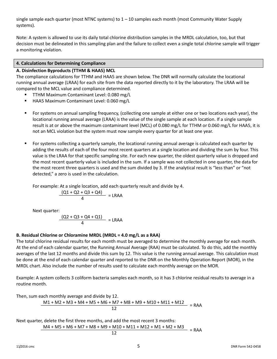 DNR Form 542-0458 Stage 2 Disinfectants and Disinfection Byproduct Rule Monitoring Plan - Groundwater Systems Serving 25-9,999 People and Using Chlorine or Chloramines - Iowa, Page 5