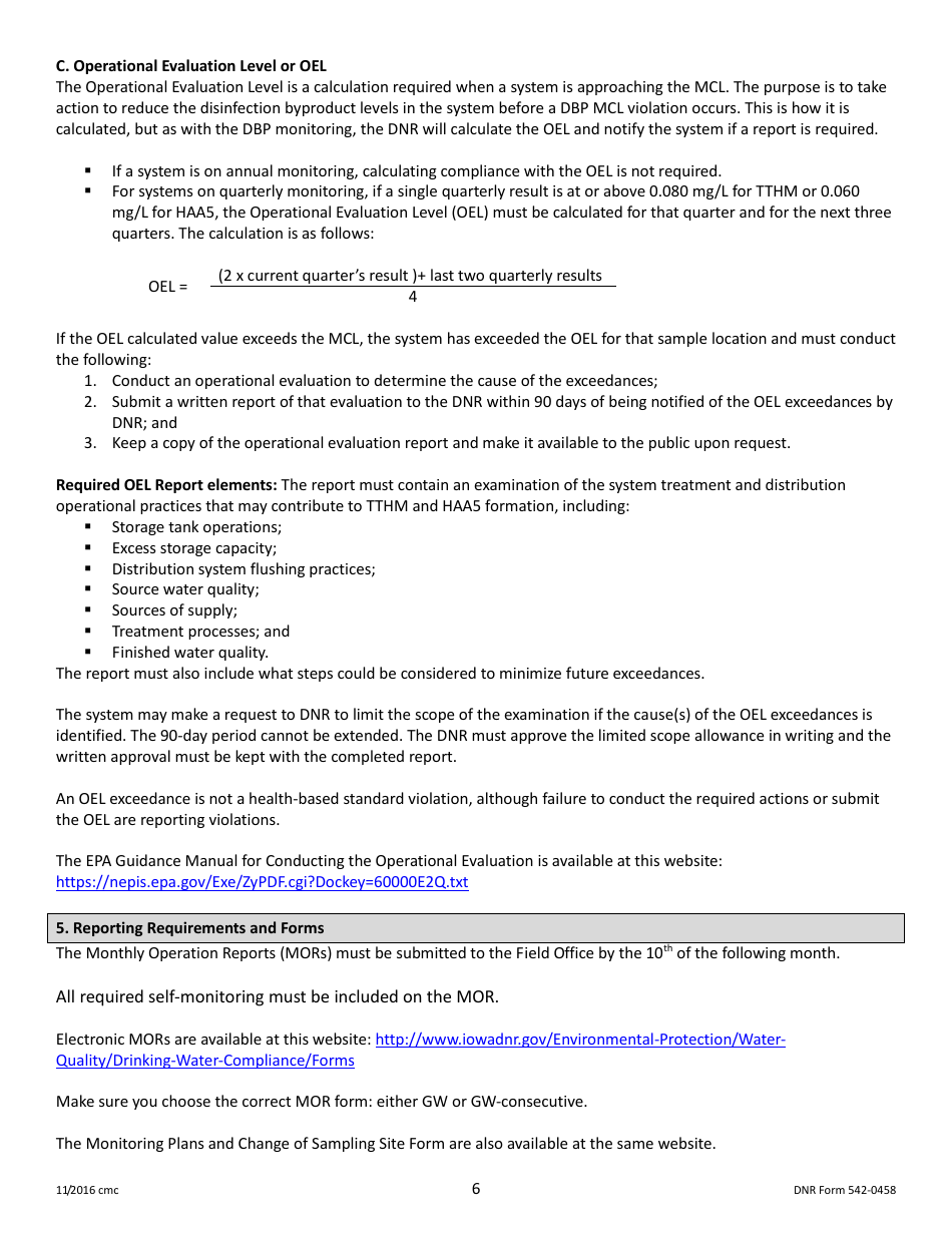 DNR Form 542-0458 Stage 2 Disinfectants and Disinfection Byproduct Rule Monitoring Plan - Groundwater Systems Serving 25-9,999 People and Using Chlorine or Chloramines - Iowa, Page 6