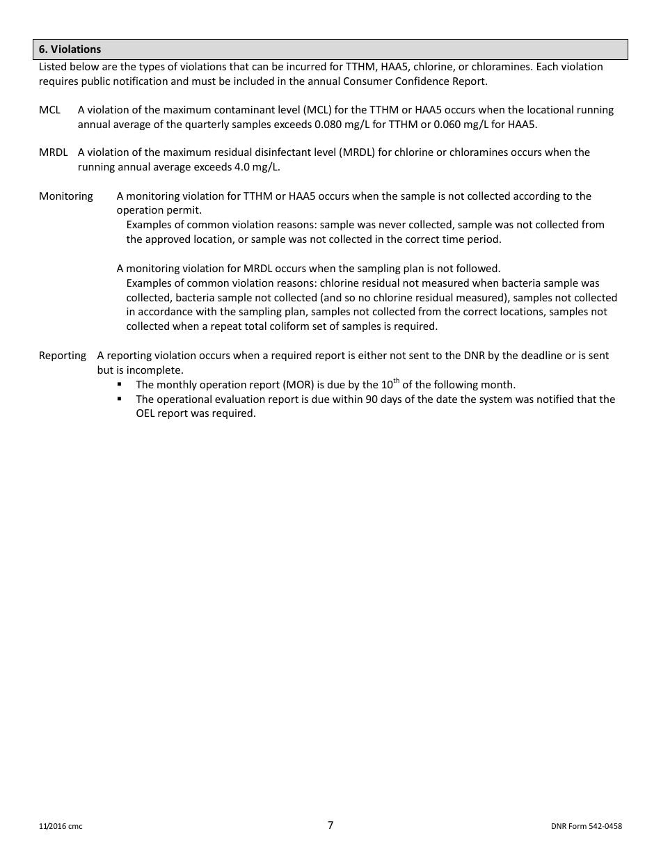DNR Form 542-0458 Stage 2 Disinfectants and Disinfection Byproduct Rule Monitoring Plan - Groundwater Systems Serving 25-9,999 People and Using Chlorine or Chloramines - Iowa, Page 7