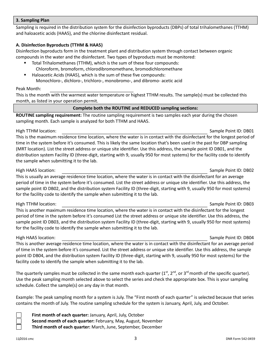 DNR Form 542-0459 Stage 2 Disinfectants and Disinfection Byproduct Rule Monitoring Plan - Groundwater Systems Serving at Least 10,000 People and Using Chlorine or Chloramines - Iowa, Page 3
