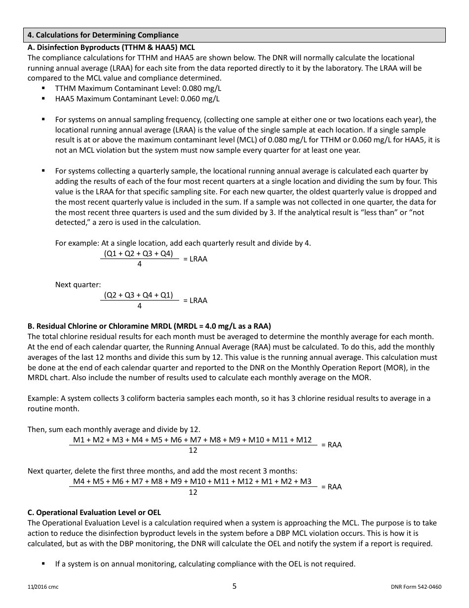 DNR Form 542-0460 Stage 2 Disinfectants and Disinfection Byproduct Rule Monitoring Plan - Surface Water / Influenced Groundwater (SW / Igw) Systems Serving Fewer Than 500 People and Using Chlorine or Chloramines - Iowa, Page 5