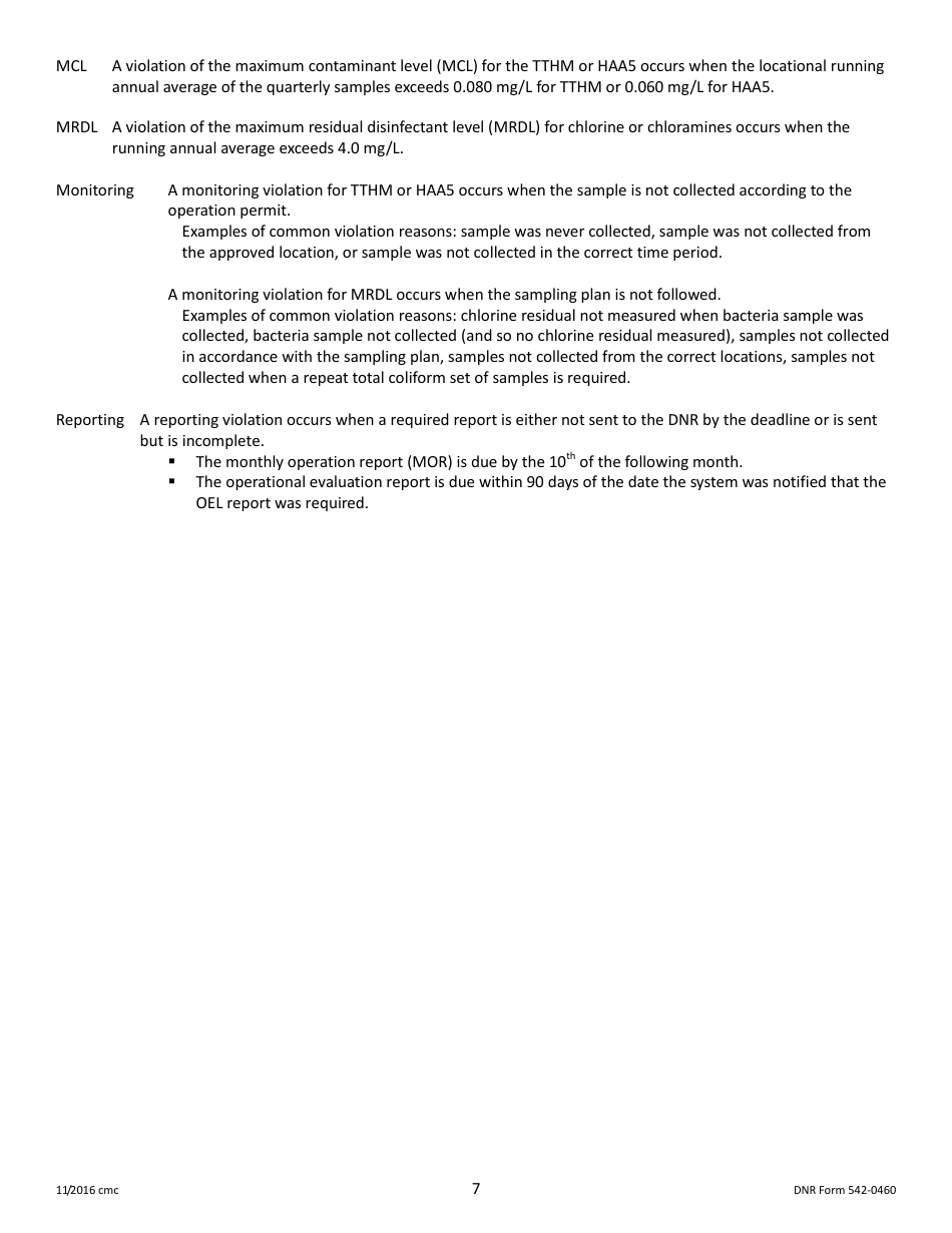 DNR Form 542-0460 Stage 2 Disinfectants and Disinfection Byproduct Rule Monitoring Plan - Surface Water / Influenced Groundwater (SW / Igw) Systems Serving Fewer Than 500 People and Using Chlorine or Chloramines - Iowa, Page 7