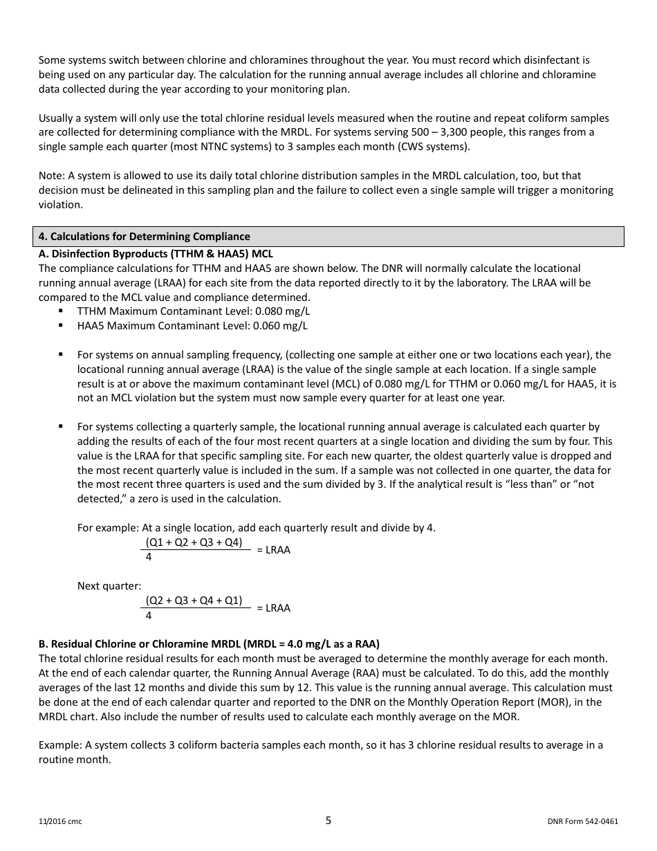 DNR Form 542-0461 Stage 2 Disinfectants and Disinfection Byproduct Rule Monitoring Plan - Surface Water / Influenced Groundwater (SW / Igw) Systems Serving 500 - 3,000 People and Using Chlorine or Chloramines - Iowa, Page 5