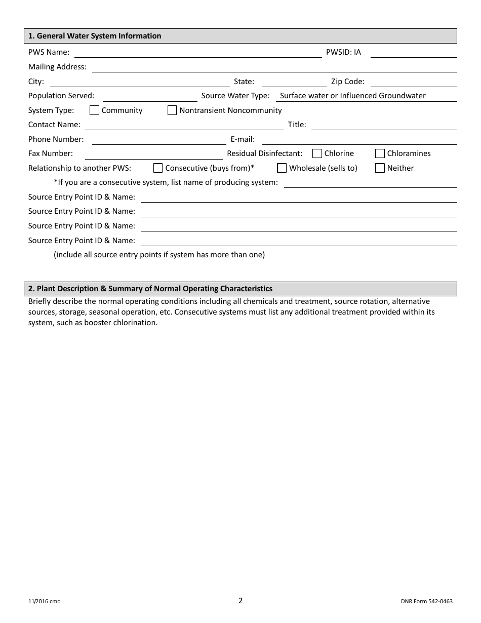 DNR Form 542-0463 Stage 2 Disinfectants and Disinfection Byproduct Rule Monitoring Plan - Surface Water / Influenced Groundwater (SW / Igw) Systems Serving 10,000 - 49,999 People and Using Chlorine or Chloramines - Iowa, Page 2