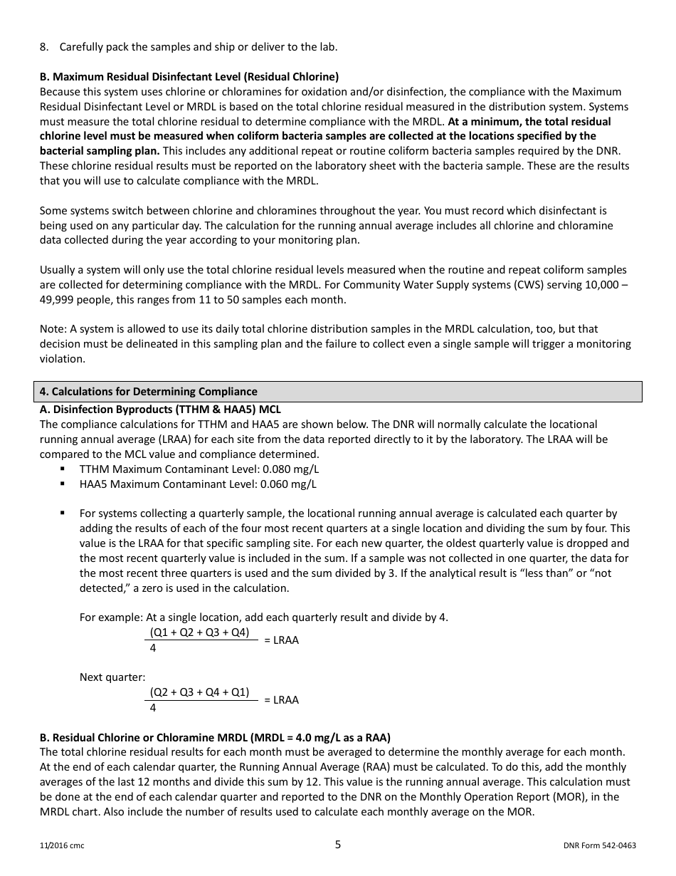 DNR Form 542-0463 Stage 2 Disinfectants and Disinfection Byproduct Rule Monitoring Plan - Surface Water / Influenced Groundwater (SW / Igw) Systems Serving 10,000 - 49,999 People and Using Chlorine or Chloramines - Iowa, Page 5