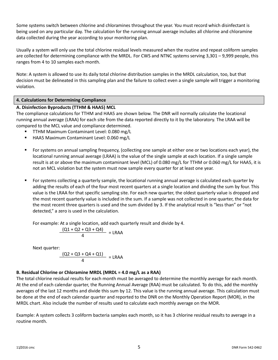 DNR Form 542-0462 Stage 2 Disinfectants and Disinfection Byproduct Rule Monitoring Plan - Surface Water / Influenced Groundwater (SW / Igw) Systems Serving 3,301 - 9,999 People and Using Chlorine or Chloramines - Iowa, Page 5