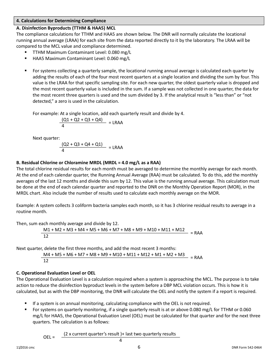 DNR Form 542-0464 Stage 2 Disinfectants and Disinfection Byproduct Rule Monitoring Plan - Surface Water / Influenced Groundwater (SW / Igw) Systems Serving 50,000 - 249,999 People and Using Chlorine or Chloramines - Iowa, Page 6